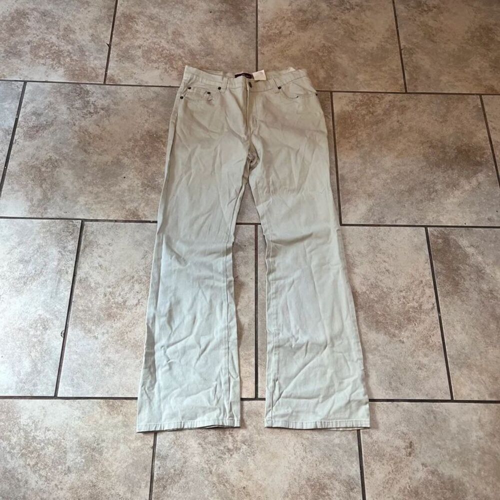 Vintage Y2K Jordache Low Rise Flare Jeans Beige Khaki Pants 11/12 Long Stretch